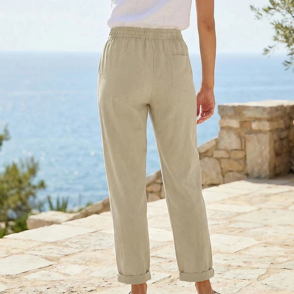 Cotton-Linen Casual Straight Trousers
