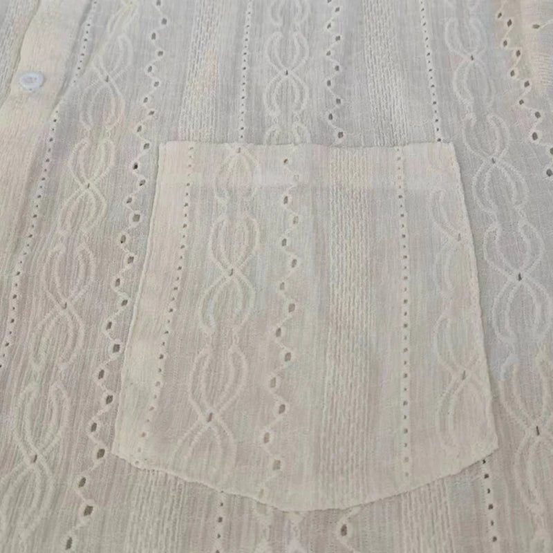 M&T Wear - Shirts for men Apricot Handsome Lapel Men Blouse Vacation Hollow Out Sexy Fashion Men Clothing Male Mesh Long-sleeved Shirts - M&T Wear