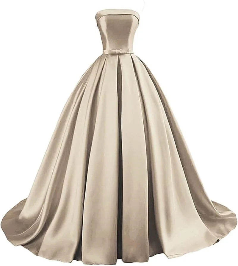 Customized Strapless Satin A-Line Gown