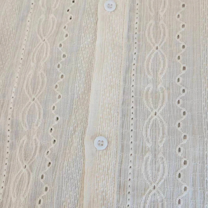 M&T Wear - Shirts for men Apricot Handsome Lapel Men Blouse Vacation Hollow Out Sexy Fashion Men Clothing Male Mesh Long-sleeved Shirts - M&T Wear