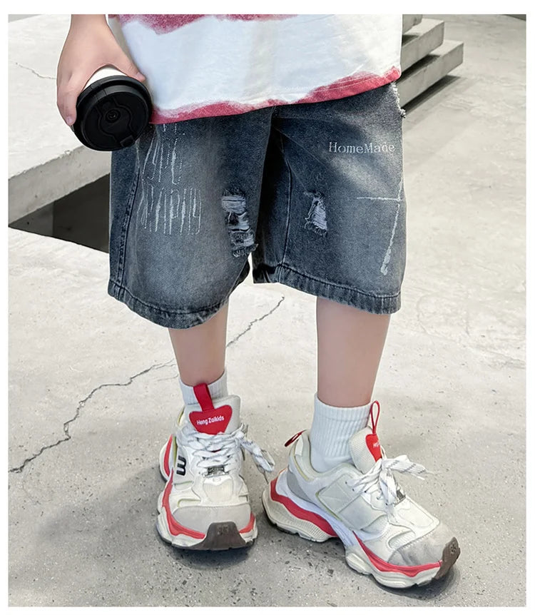 M&T Wear - Boys’ Black Ripped Loose Fit Denim Shorts