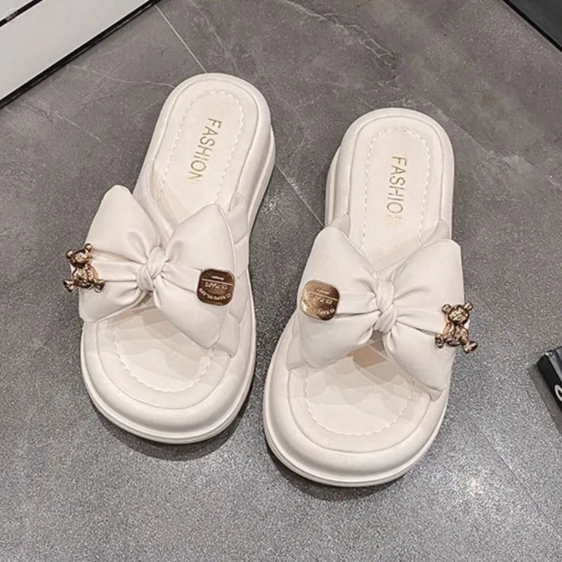 M&T Wear - Women's Thick Sole Designer Bow Slides