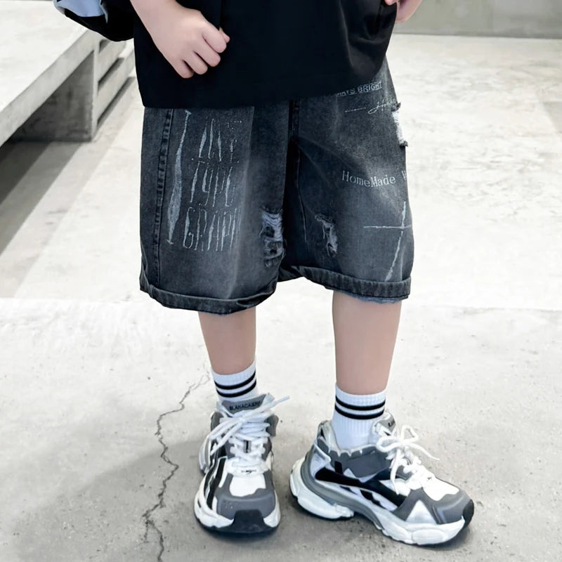 M&T Wear - Boys’ Black Ripped Loose Fit Denim Shorts