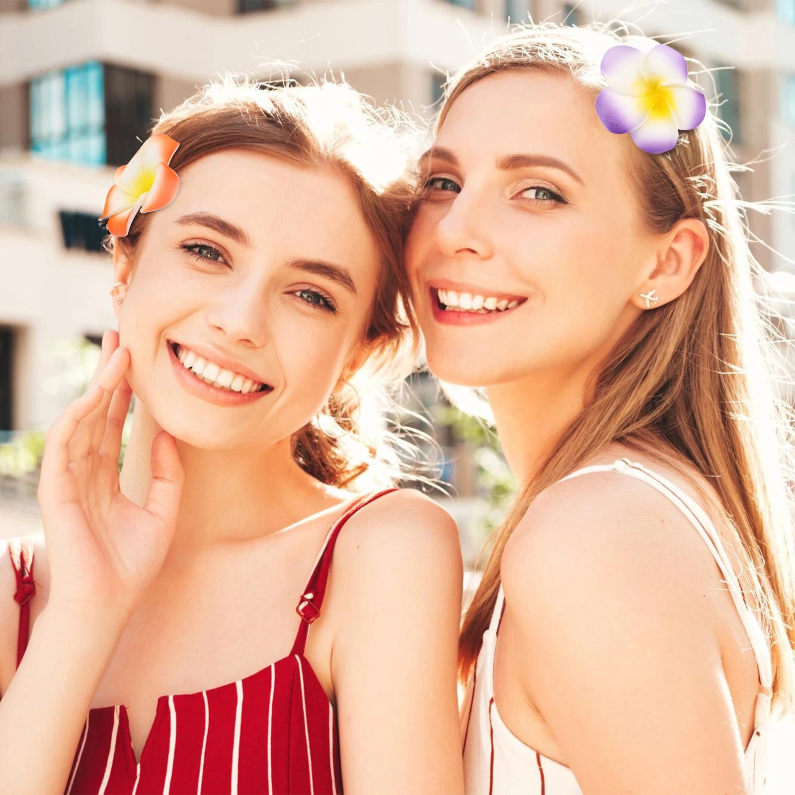 M&T Wear - 12pcs Hawaiian Plumeria Flower Hair Clips Set