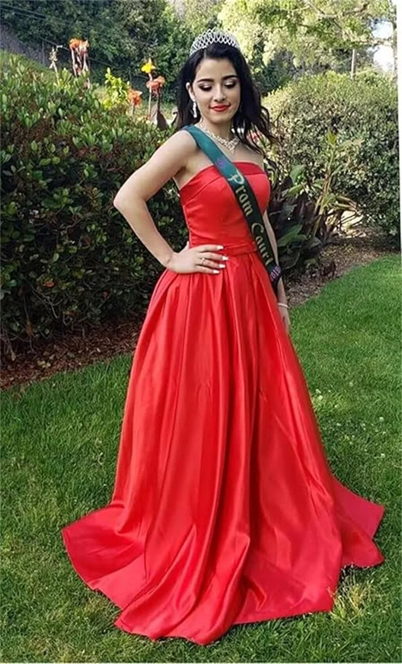 Customized Strapless Satin A-Line Gown