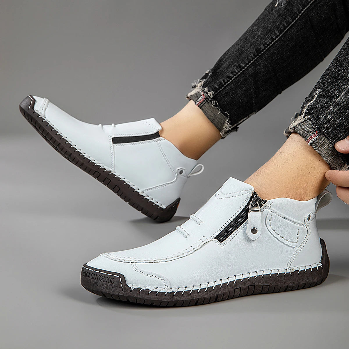 M&T Wear - New Casual Shoes for Men White Luxury Round Toe Men Ankle Boots Light Slip on Walking Shoes Outdoor Comfor Men High Top Sneakers - M&T Wear