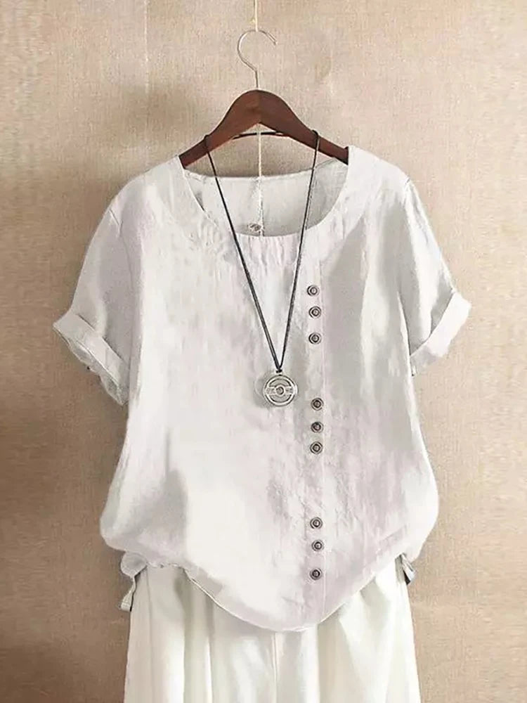 Vintage Harajuku Cotton-Linen Button Tee