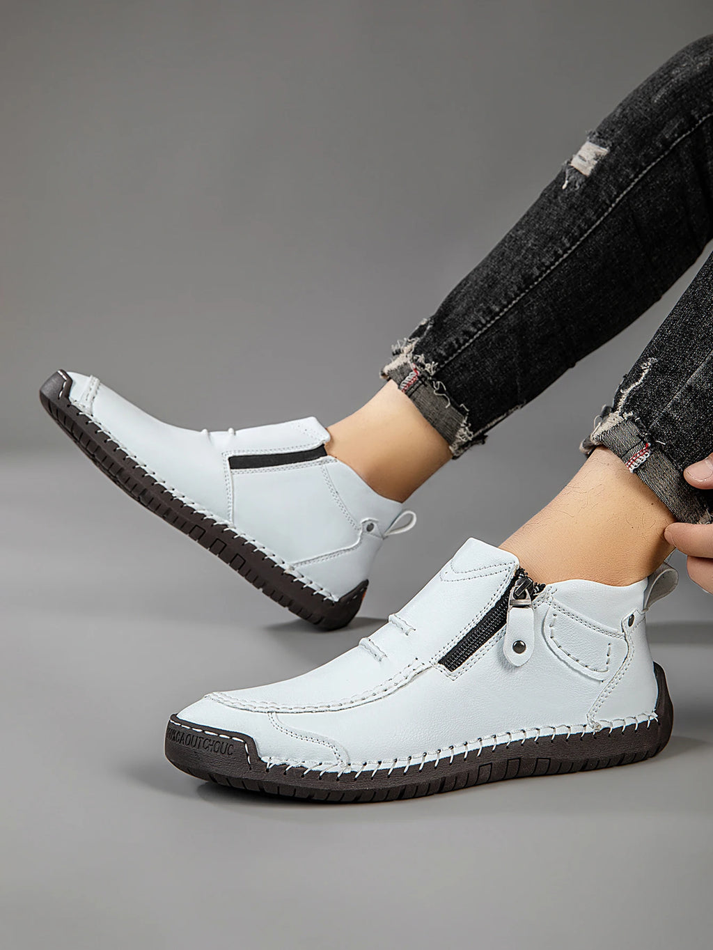 M&T Wear - New Casual Shoes for Men White Luxury Round Toe Men Ankle Boots Light Slip on Walking Shoes Outdoor Comfor Men High Top Sneakers - M&T Wear