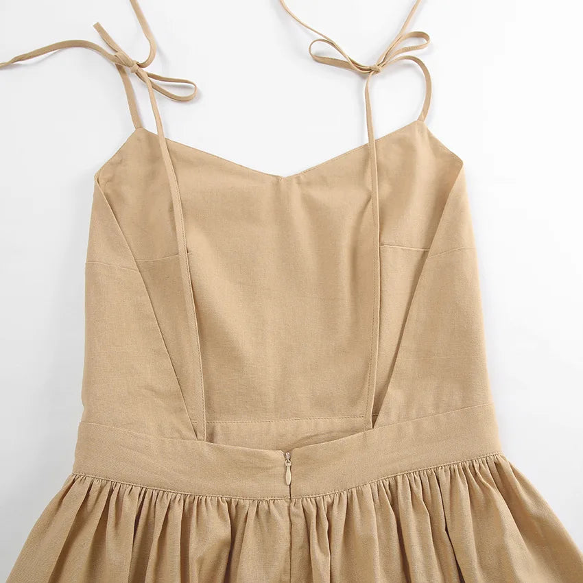 Elegant Backless A-Line Linen-Look Dress