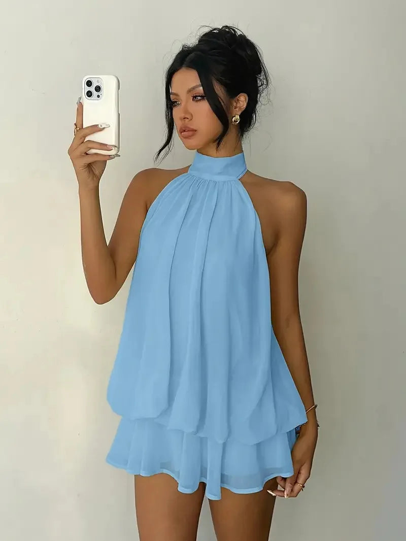 Women's Halter Neck Backless Tie-Front Dress
