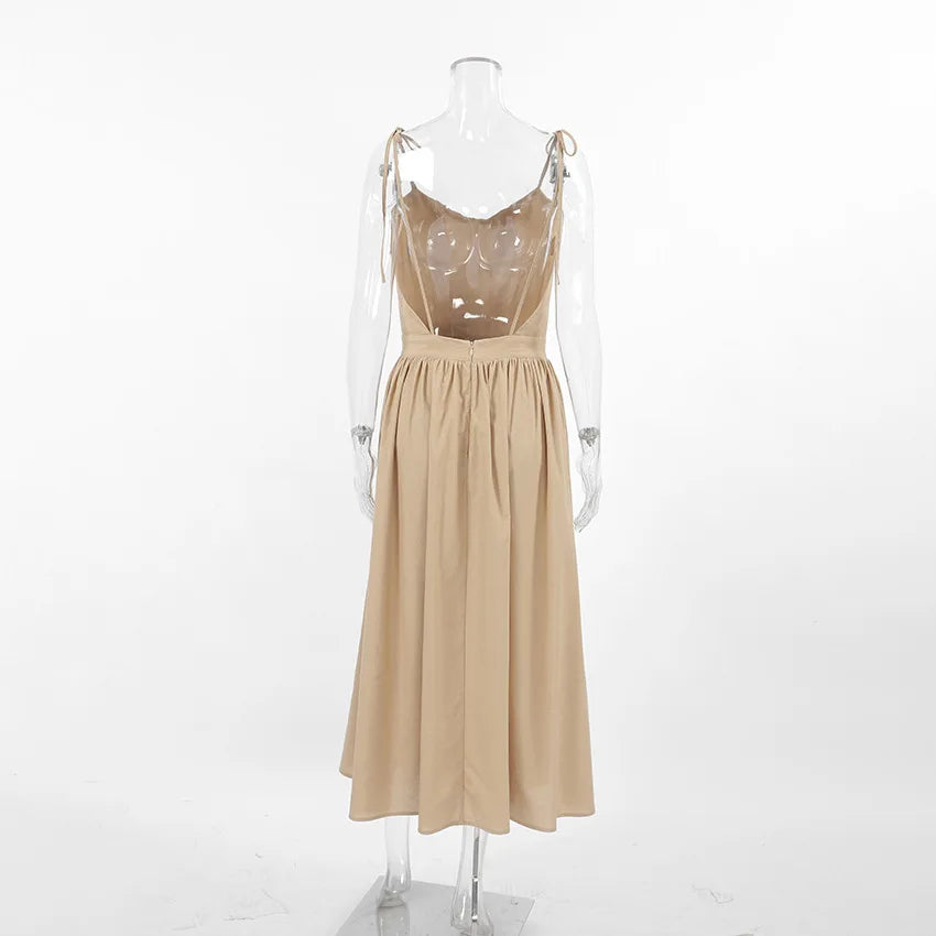 Elegant Backless A-Line Linen-Look Dress