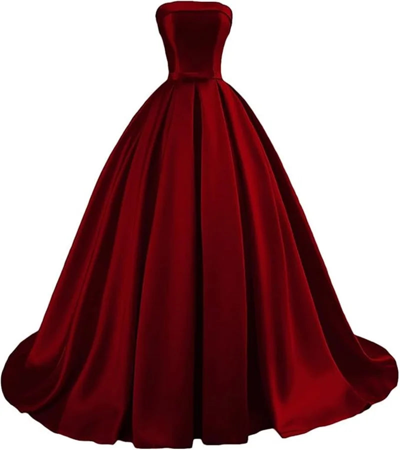 Customized Strapless Satin A-Line Gown