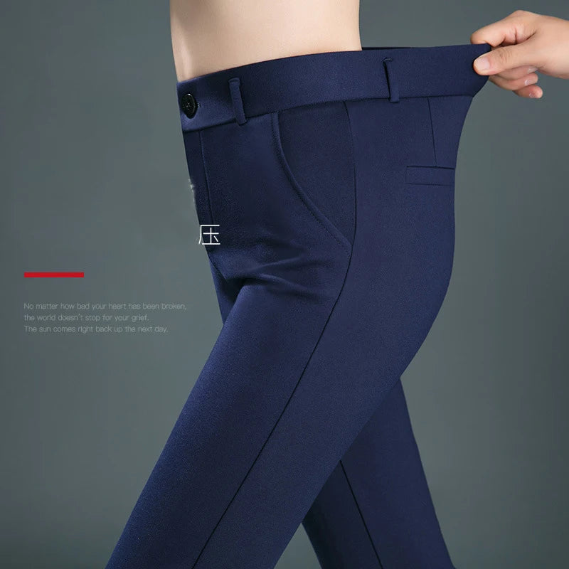 High-Waist Stretch Straight-Leg Casual Trousers