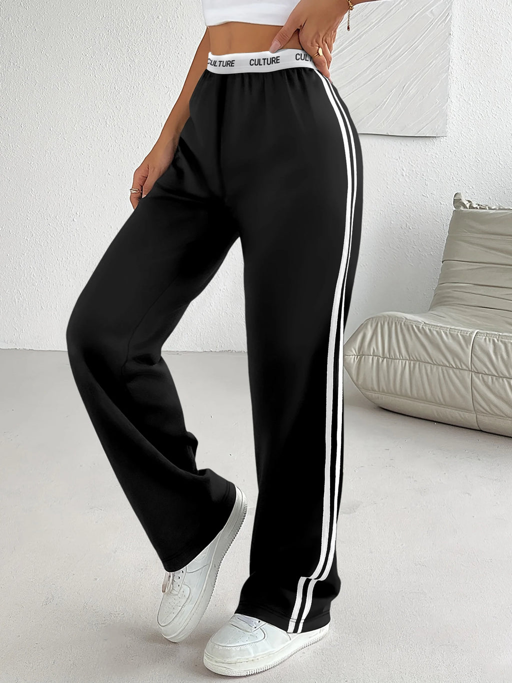 Side Stripe "CULTURE" Wide-Leg Sweatpants
