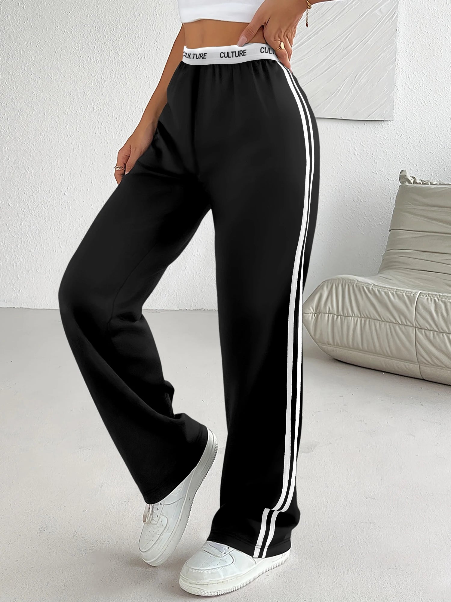 Side Stripe "CULTURE" Wide-Leg Sweatpants