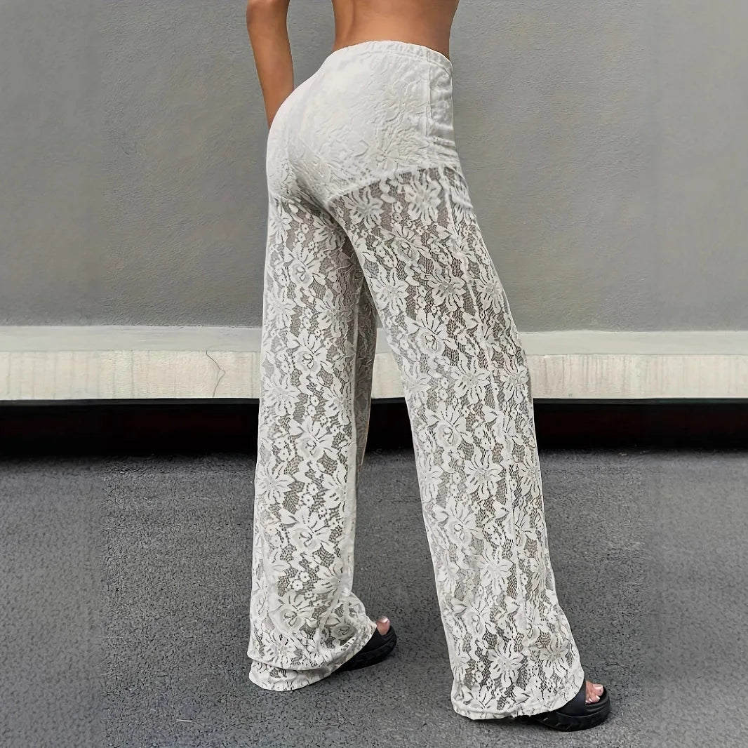 High-Street Lace Jacquard Straight-Leg Pants
