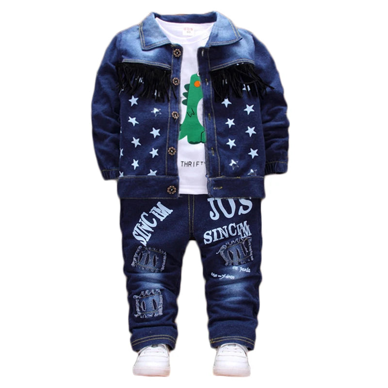 M&T Wear - Kids New Denim Jacket Boys Coat Toddler Sport Clothes Suit Clothing Set Cotton Jeans Coat T-shirt Pants Star Tracksuit Children - M&T Wear
