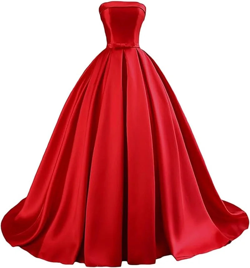 Customized Strapless Satin A-Line Gown