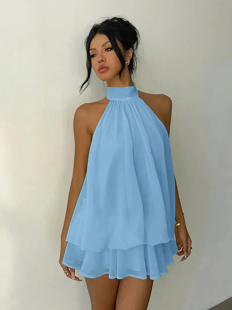 Women's Halter Neck Backless Tie-Front Dress