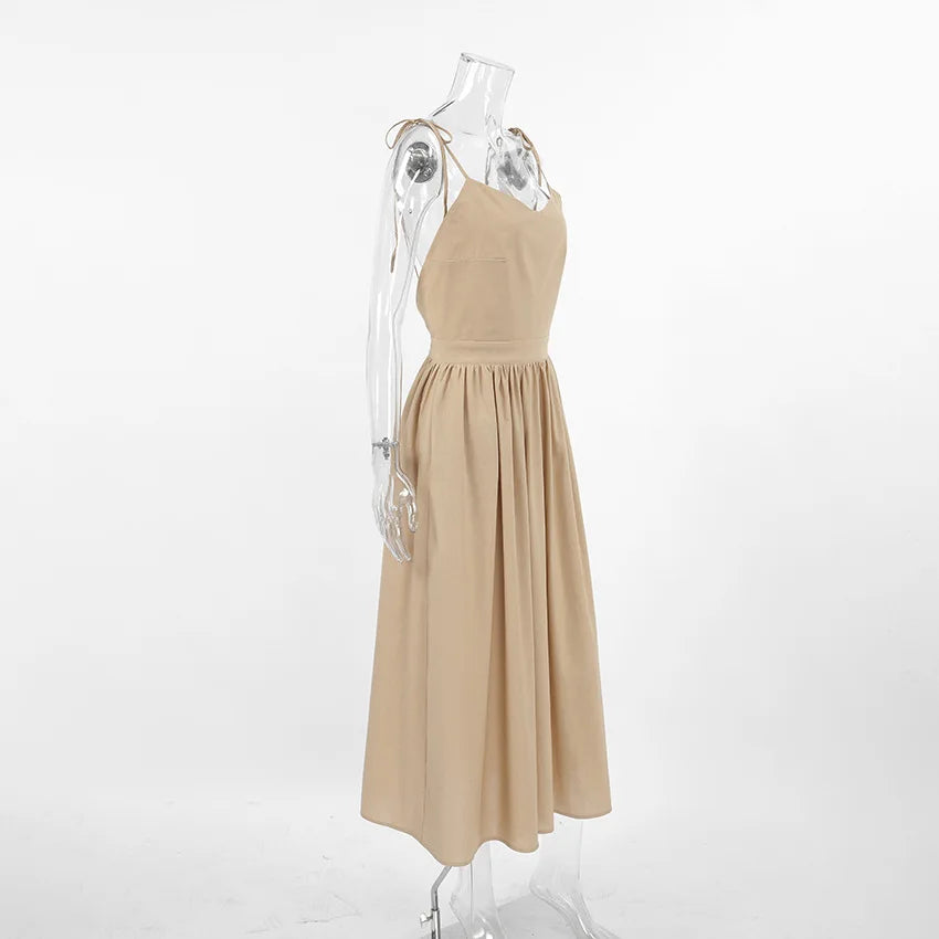 Elegant Backless A-Line Linen-Look Dress