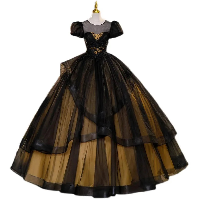 Black Gold Stage Performance Ball Gown