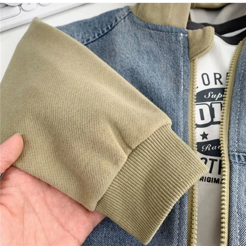 M&T Wear - Boys Jeans Jackets Spring Girls Fashion Hooded Coats Autumn Children Clothes Kids Casual Zipper Colorblocking Outerwear 1-10Y - M&T Wear