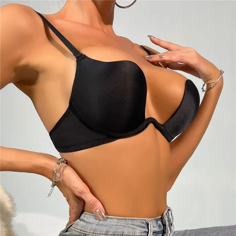 M&T Wear - Push Up Bra Backless Women Bras Low Cut Sexy Plunge Brassiere Open Back Wedding Underwear Invisible Seamless Deep U Lingerie - M&T Wear