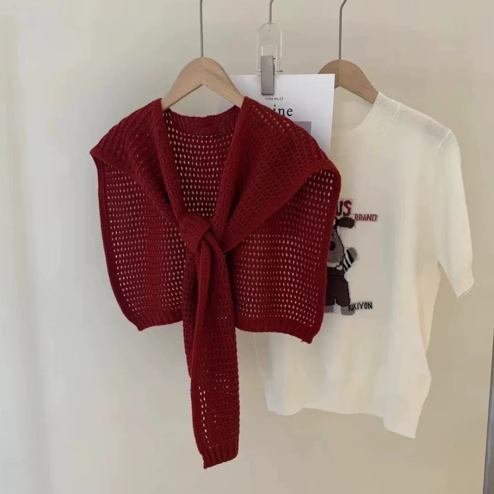 M&T Wear - Korean Knitted Shawl Winter Air Conditioning Fake Collar Neck Guard Knit Thin Knotted Cape Shoulder Warm Scarf For Women - M&T Wear