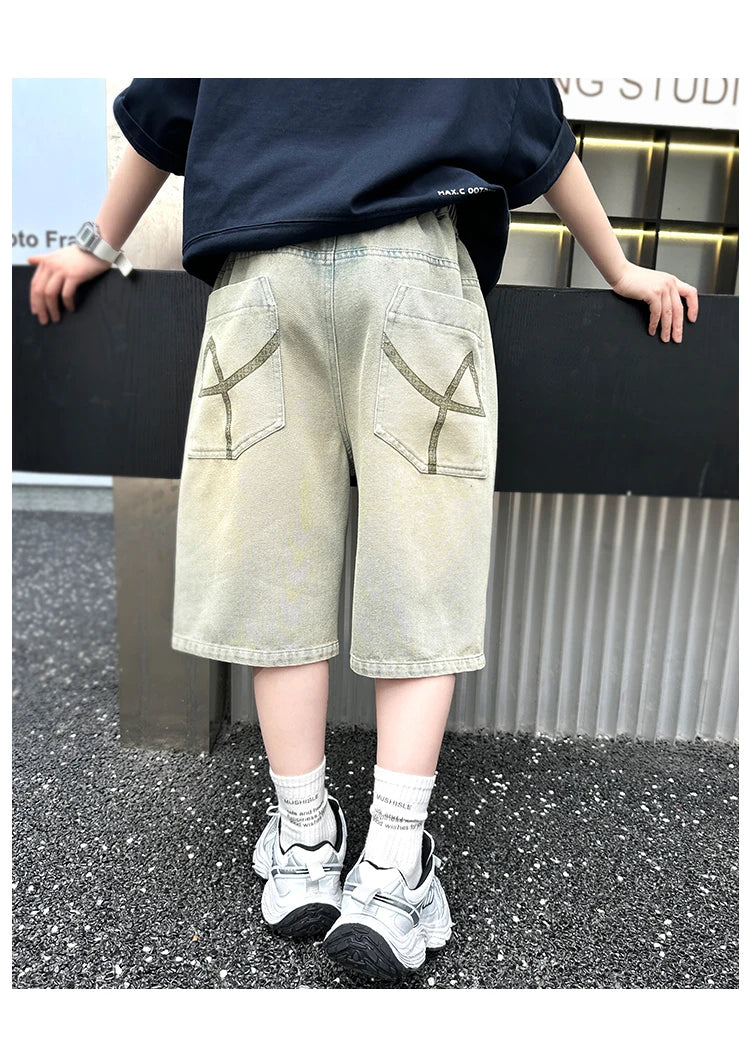 M&T Wear - Boys’ Stylish Mid-Calf Denim Capri Shorts