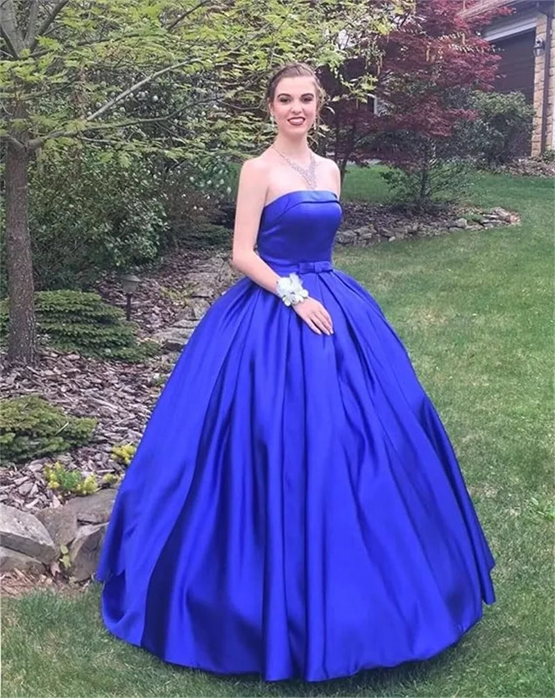Customized Strapless Satin A-Line Gown