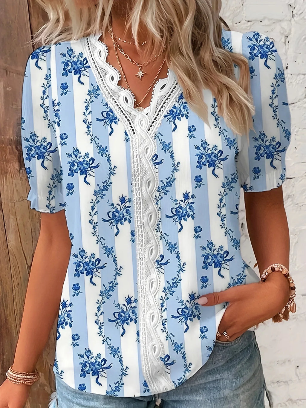 Elegant V-Neck Hollow Out Vacation Blouse