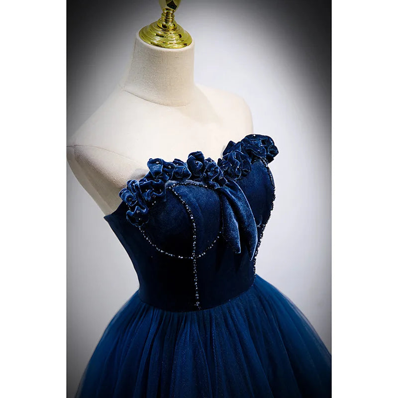 Dark Blue Strapless "Conductor" Evening Gown