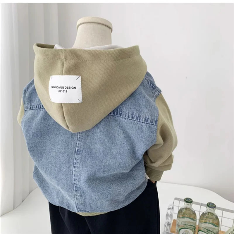 M&T Wear - Boys Jeans Jackets Spring Girls Fashion Hooded Coats Autumn Children Clothes Kids Casual Zipper Colorblocking Outerwear 1-10Y - M&T Wear