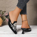 M&T Wear - Elegant Embroidered Square Toe High Heel Slides