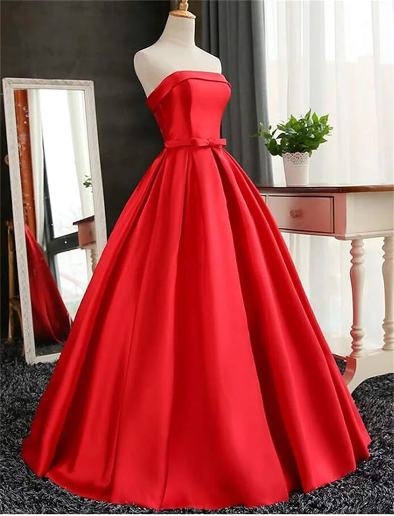 Customized Strapless Satin A-Line Gown