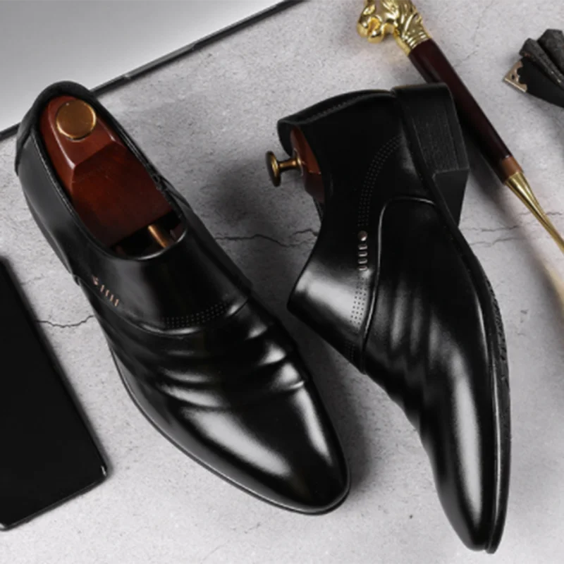 M&T Wear - Men's Black PU Leather Business Slip-On Loafers