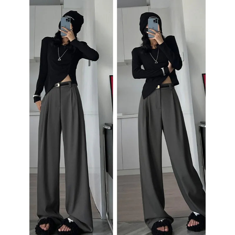 Elegant High-Waist Wide-Leg Suit Trousers