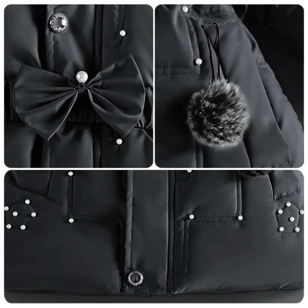 M&T Wear - Children's Winter Jacket Thick Warm Fur Collar Hood Beads Elastic Waist Teens Girls Down Coat,Fashion Windproof Kids Overcoat - M&T Wear