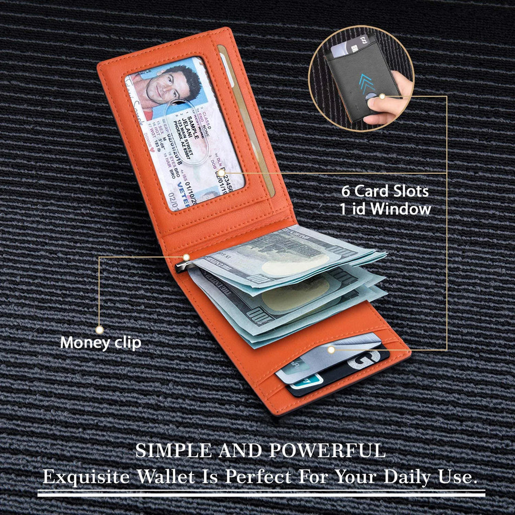 M&T Wear - Slim RFID Leather Money Clip Wallet for Men