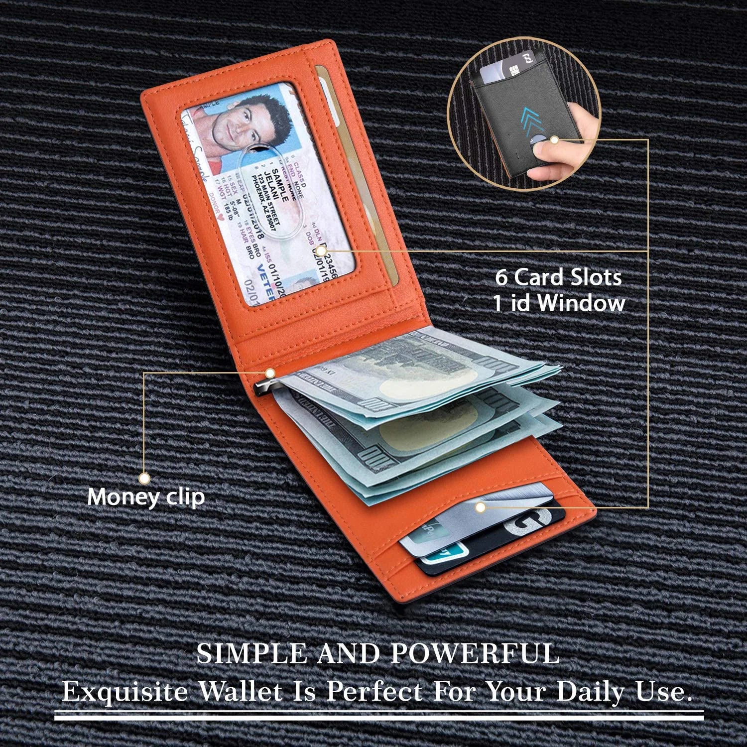 M&T Wear - Slim RFID Leather Money Clip Wallet for Men