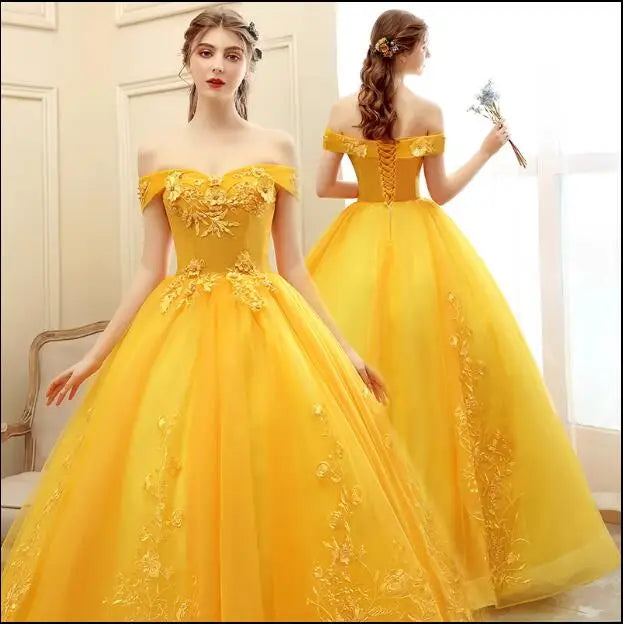 Luxury Gold Lace Quinceanera Ball Gown
