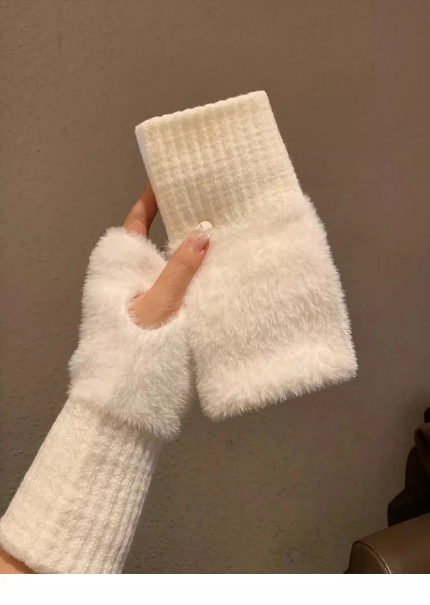 M&T Wear - Soft Winter Half Finger Gloves Women Warm Luxury Solid White Plush Knitted Fingerless Gloves Wrist Mittens Writting - M&T Wear