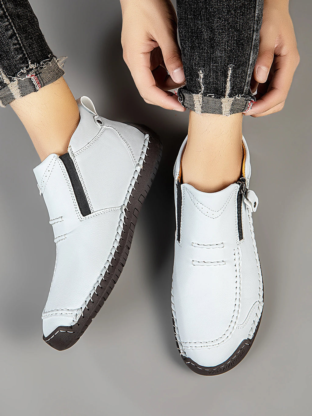 M&T Wear - New Casual Shoes for Men White Luxury Round Toe Men Ankle Boots Light Slip on Walking Shoes Outdoor Comfor Men High Top Sneakers - M&T Wear