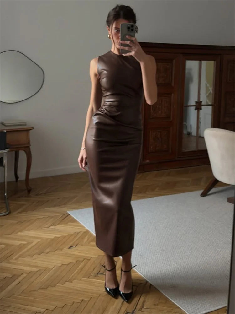 Tossy High-Street PU Leather Maxi Dress