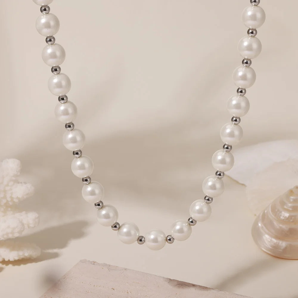 M&T Wear - White Shell Beaded Clavicle Necklace for Women