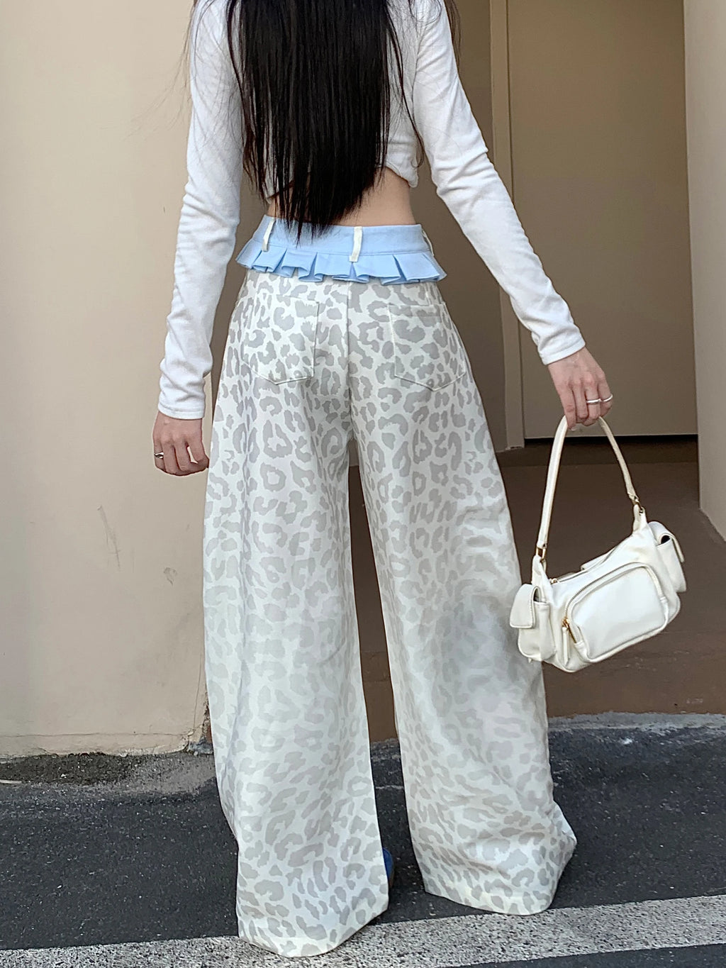Beige Leopard Print Y2K Baggy Jeans