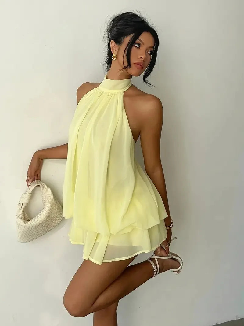 Women's Halter Neck Backless Tie-Front Dress