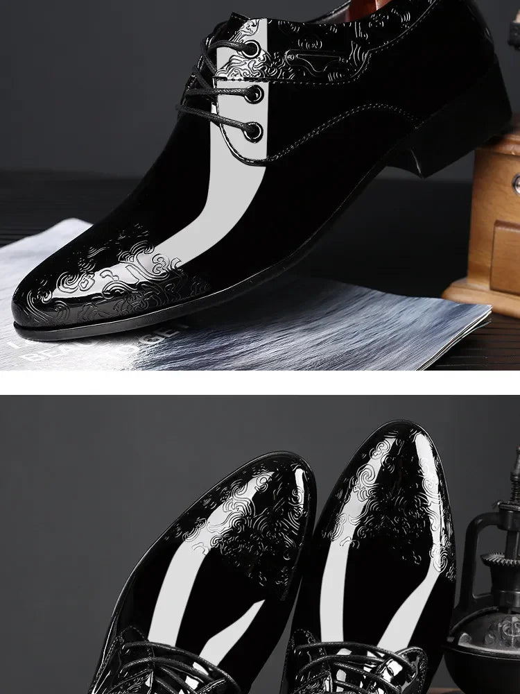 M&T Wear - Men's Black Patent Leather Brogue Dress Shoes