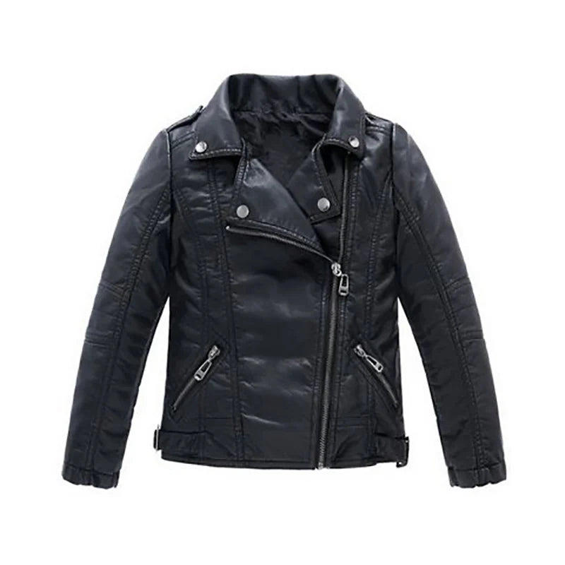 M&T Wear -  faux leather Jacket Children PU Coat Long Sleeve Zip Belt Locomotive Jacket Stylish Teen Kids Boys Jackets - M&T Wear