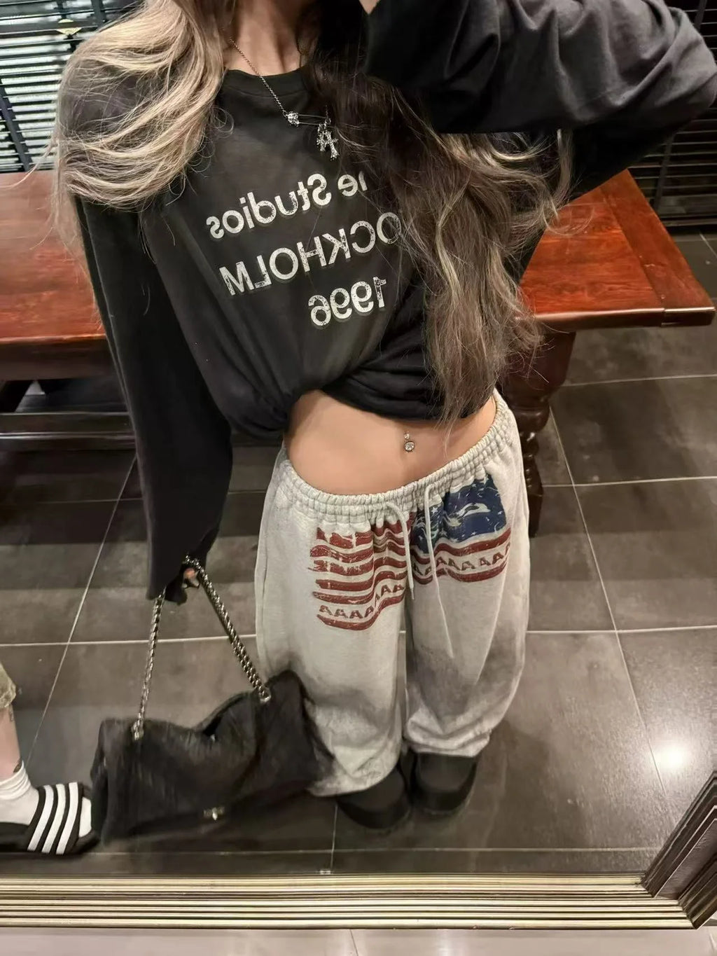 Y2K Goth Print Hip-Hop Wide-Leg Sweatpants